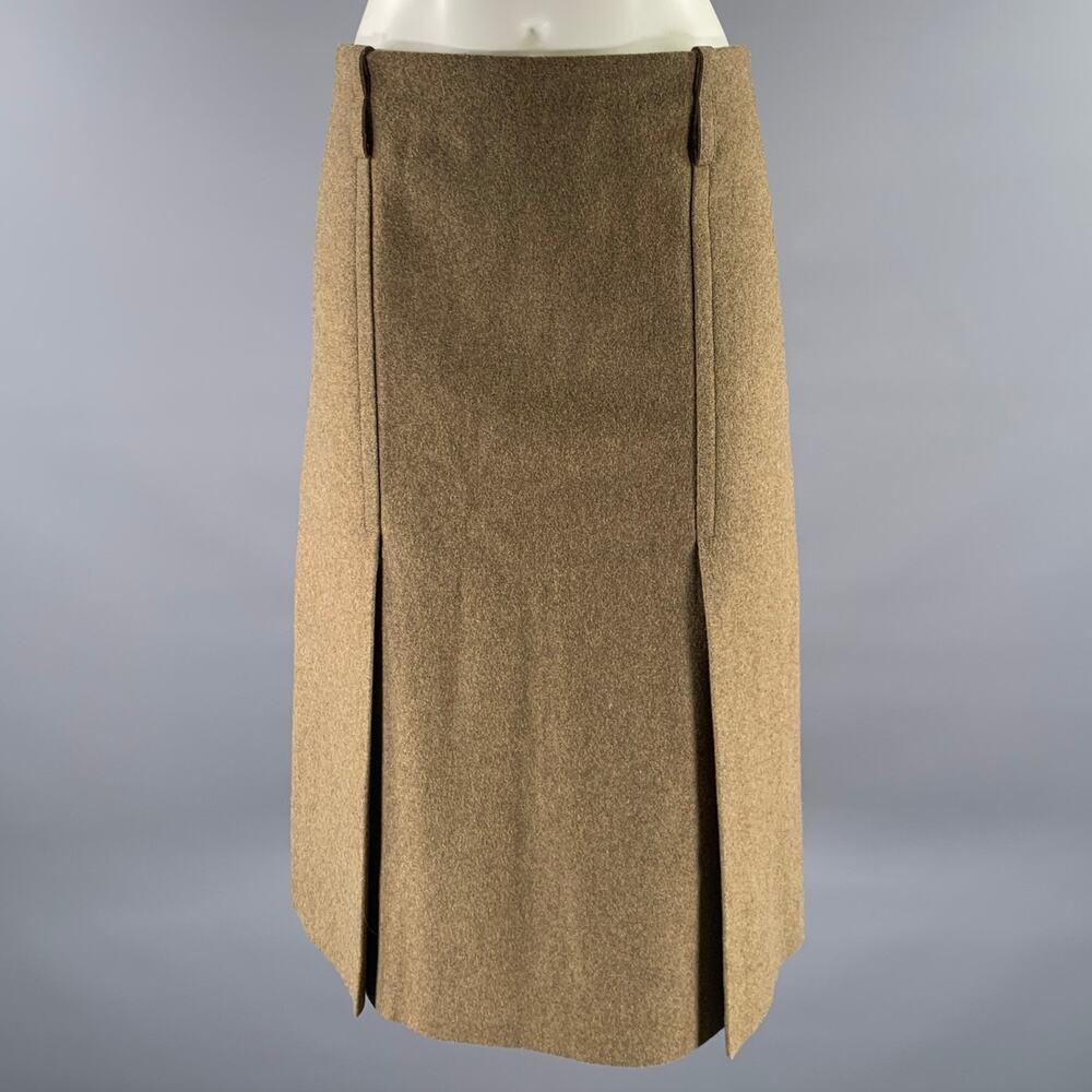 VICTORIA BECKHAM Size 10 Green Olive Merino Wool Mid-Calf Skirt